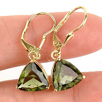 Gold earrings triangle moldavite 10 x 10mm standard cut 14K Au 585/1000 4.02g
