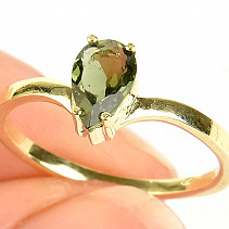 Moldavite ring gold 8 x 5mm size 57 14K Au 585/1000 2.47g