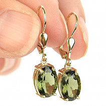 Gold earrings moldavite oval 11 x 7mm 14K Au 585/1000 3.31g