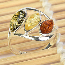 Stříbrný prsten s jantarem trio Ag 925/1000