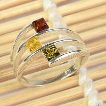 Jantar prsten kostičky color Ag 925/1000