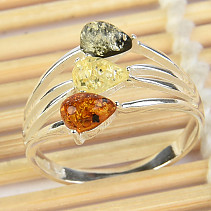 Jantar prsten kapky barevné Ag 925/1000