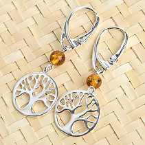 Amber Earrings Tree of Life Ag 925/1000