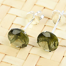 Moldavite earrings round 6mm standard brus Ag pocket