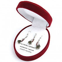 Gift set of jewels with moldavite and round garnets 6mm standard Ag 925/1000 + Rh