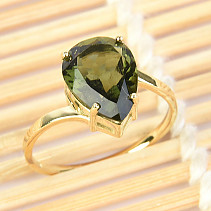 Vltavín prsten kapka standard brus (vel.57) 14K zlato Au 585/1000 2.79g