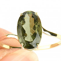 Moldavite ring oval standard cut (size 55) 14K gold Au 585/1000 1,68g