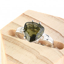 Moldavite ring trigon 10 x 10mm standard Ag 925/1000 + Rh