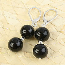 Turmaline Black Earrings Ball 10mm Ag Hooks