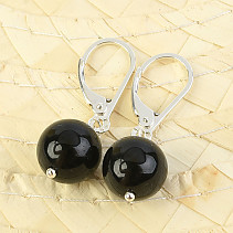 Turmaline black earrings balls 10mm Ag hooks