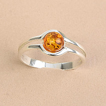 Prsten jantar kulatý stříbro Ag 925/1000