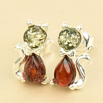 Earrings with amber cat green + honey Ag stud