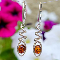 Earrings honey amber spiral Ag 925/1000