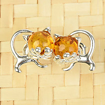 Earrings with amber cat Ag 925/1000