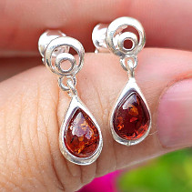 Earrings with amber drop Ag 925/1000