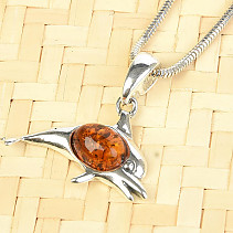 Silver pendant dolphin with amber Ag 925/1000