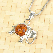 Silver pendant elephant with amber Ag 925/1000