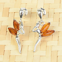 Earrings with amber fairy Ag puzeta