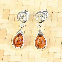 Earrings with amber drop Ag 925/1000