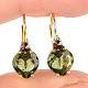 Moldavite and garnet earrings heart 7mm gold 14K Au 585/1000 2,39g
