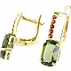 Moldavite and garnet earrings 9 x 6mm gold standard Au 585/1000 14K 4.03g