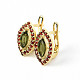 Moldavite and garnet earrings 7 x 4mm gold standard Au 585/1000 14K 6,18g