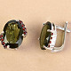 Moldavite with garnet earrings oval cut stand 13x9mm Ag 925/1000 + Rh