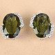 Moldavite with zircons earrings oval cut standard 13x9mm Ag 925/1000 + Rh