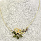 Necklace moldavite and garnets flower 45cm gold Au 585/1000 14K 8,92g