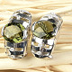 Earrings moldavites and zircons 10 x 8mm Ag 925/1000 Rh checker top cut