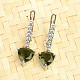 Drop earrings of moldavites and zircons 8 x 8mm standard cut Ag 925/1000 + Rh