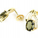 Gold moldavite earrings and zircons 8x6mm standard cut 14K Au 585/1000