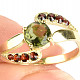 gold ring with moldavite and garnets 14K Au 585/1000 3,35g size 56