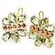 Moldavite earrings and garnet flower 6 x 4mm gold Au 585/1000 14K