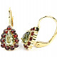 Earrings with moldavite and garnets drop 6 x 4mm gold Au 585/1000 14K standard cut