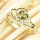 Zlatý prsten vltavín a zirkony srdce 5 x 5mm Au 585/1000 14K vel.62 (3,21g)