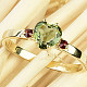 Moldavite and garnets gold ring 6mm heart Au 585/1000 14K size 56 2.51g