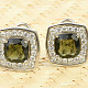 Earrings with moldavite and zircons square Ag 925/1000 standard cut 8.8g