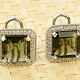 Moldavite and zircons earrings square standard cut Ag 925/1000 6.4g