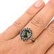 Moldavite oval ring with garnets Ag 925/1000 checker cut