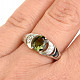 Moldavite oval ring with zircons standard cut Ag 925/1000 + Rh