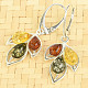 Earrings with ambers of three colors, silver leaves Ag 925/1000