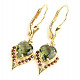 Moldavite checker cut heart + garnet earrings Au 585/1000 3.85g