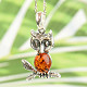Silver owl pendant with amber Ag 925/1000
