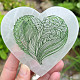 White selenite heart with plant motif approx. 10 cm