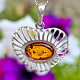 Amber heart pendant silver rim Ag 925/1000