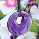 Amethyst round pendant on leather 40mm
