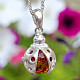 Amber ladybug pendant silver Ag 925/1000