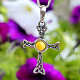 Yellow amber Celtic cross pendant Ag 925/1000