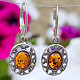 Amber earrings oval decorated Ag 925/1000